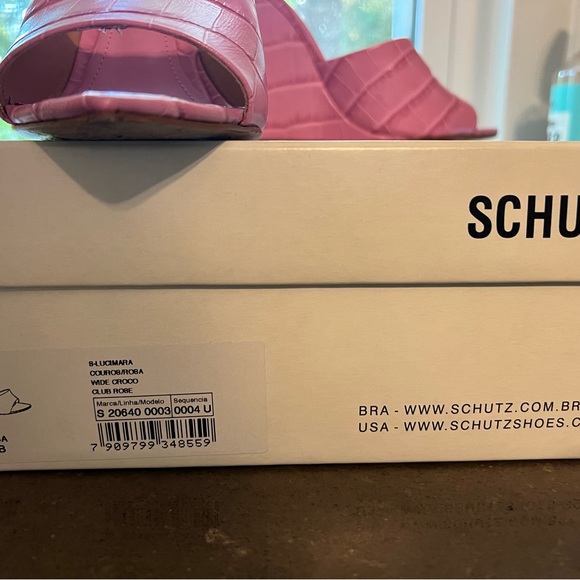 Schutz Shoes | Schutz Pink Women Lucimara Crocodile Embossed Leather Wedge slide - Picture 5 of 5